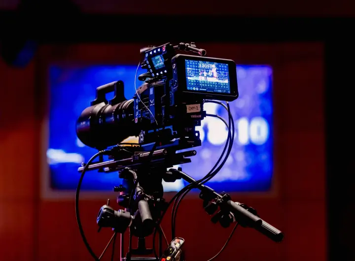 Lighting rig above a studio set
